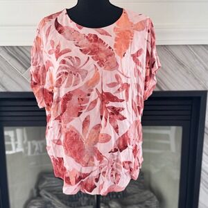 Buckle Black Floral Print‎ Top Blouse Short Sleeve Lightweight Size M